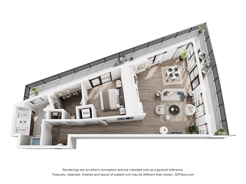 Floor plan for 1 bed, 1 bath, 915 sqft